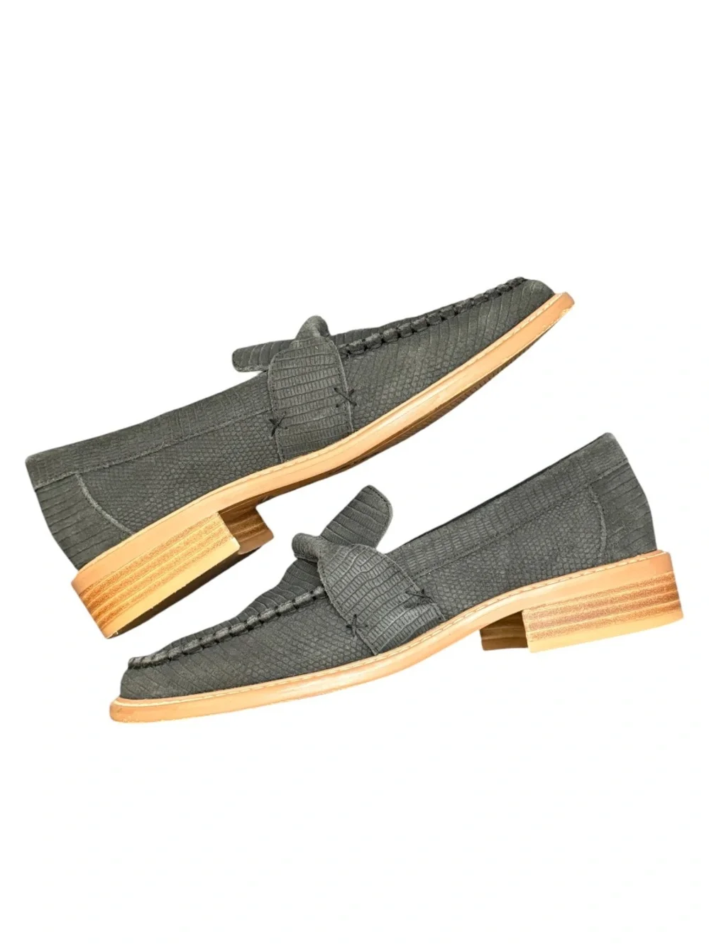 FREE PEOPLE - DARK GREY SUEDE EXTERIOR WITH BROWN WOODEN HEELS “BEDFORD” LOAFERS